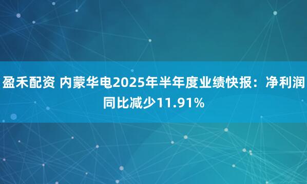 盈禾配资 内蒙华电2025年半年度业绩快报:净利润同比减少11.91%
